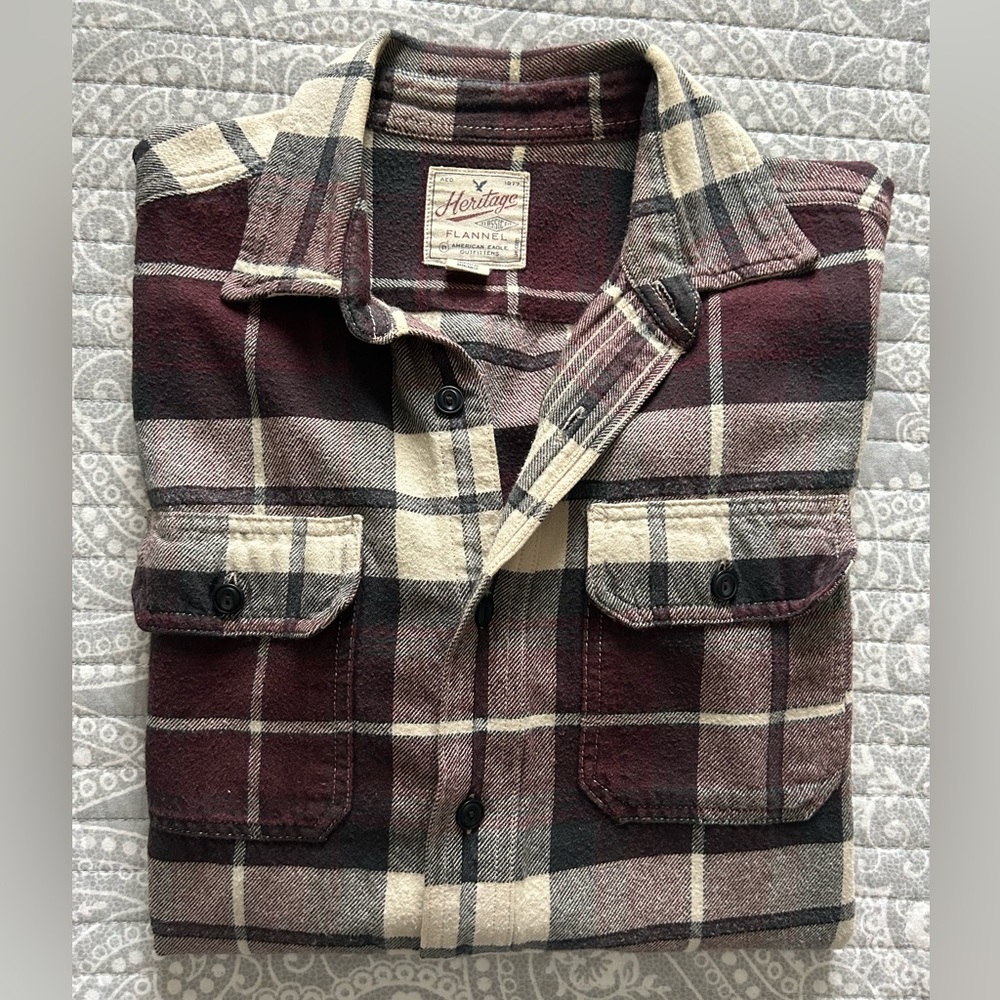 American Eagle Maroon Flannel Shirt